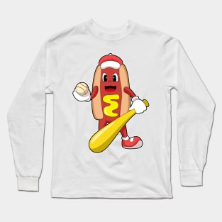 Hotdog at Baseball with Baseball bat Long Sleeve T-Shirt